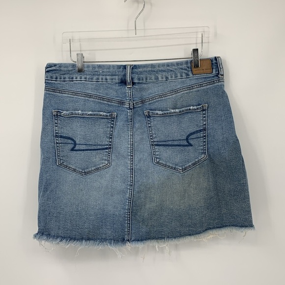 American Eagle Curvy High rise mini skirt jeans denim blue distressed 16 LONG - Picture 5 of 6